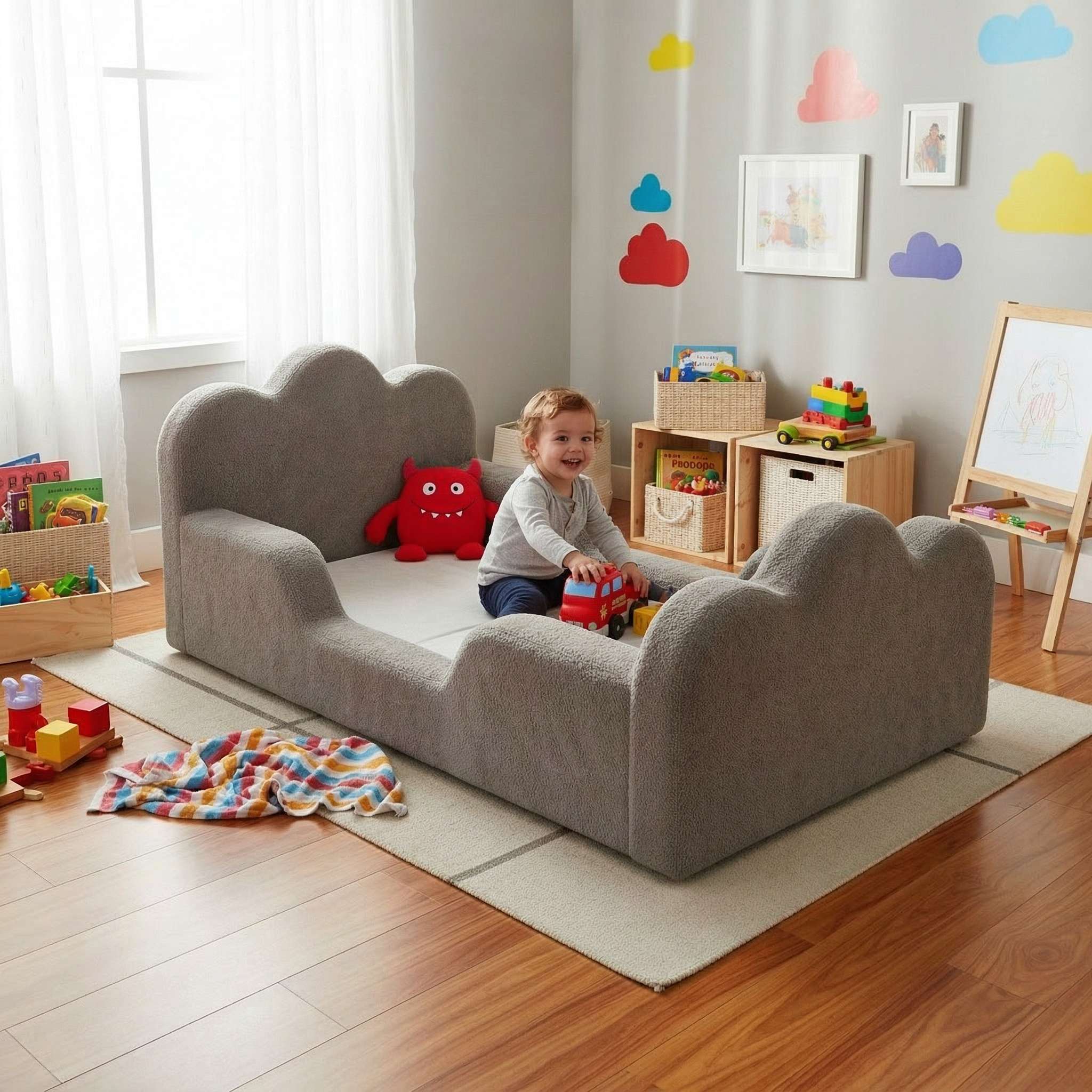 Cama Montessori Infantil Sonhos Duo Solteiro - Cinza